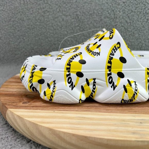 Champion Men\'s Meloso Squish Smile Slides Sandals White Black Yellow Sz 11 main image 9